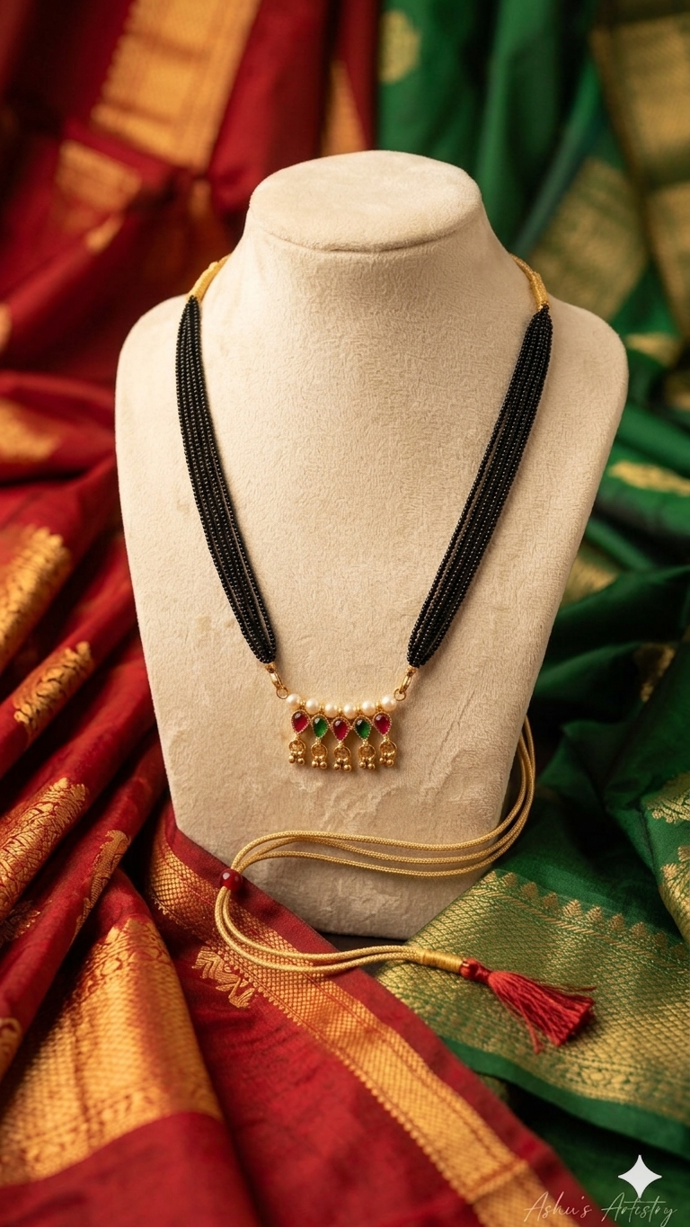 Traditional Maharashtrian Kolhapuri Mangalsutra 5 Panadi Moti Multi RG