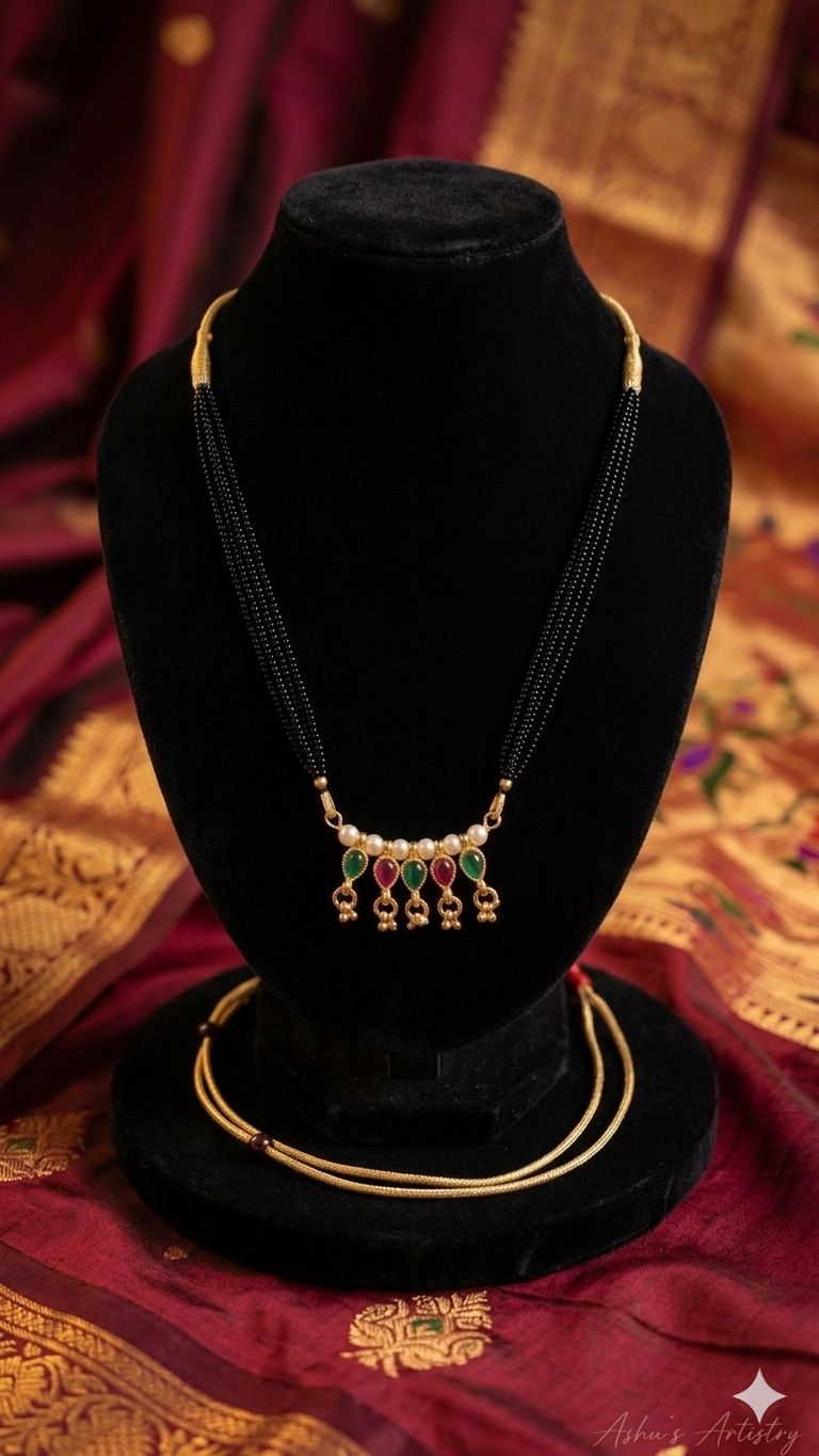 Traditional Maharashtrian Kolhapuri Mangalsutra 5 Panadi Moti Multi GR