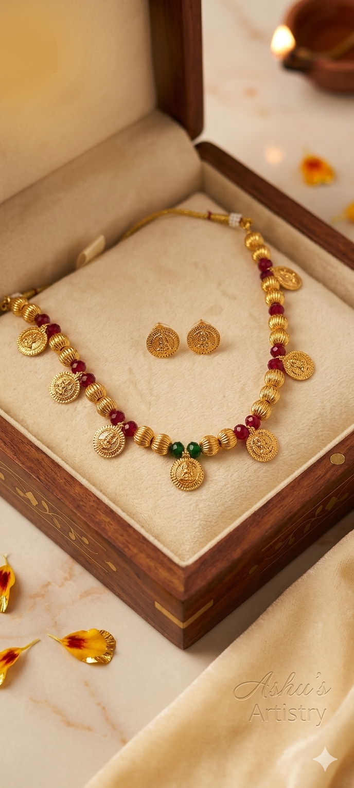 Mahalaxmi Coin Beaded Necklace Set