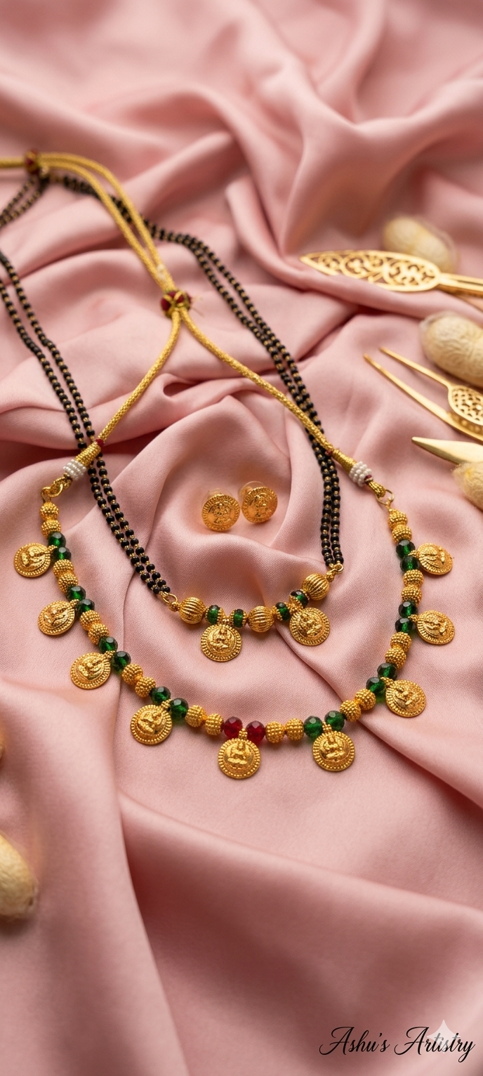Shree Lakshmi Coin Mangalsutra Set Green