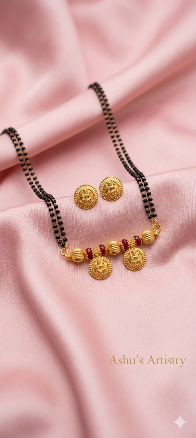 Lakshmi Coin Ruby Bead Mangalsutra Set | Daily Wear
