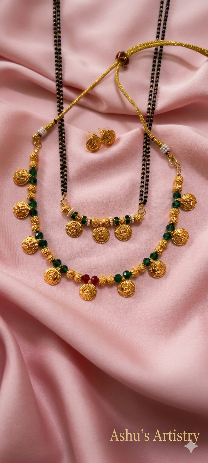Mahalakshmi Multi-Color Saaj Mangalsutra Set 3coin Green
