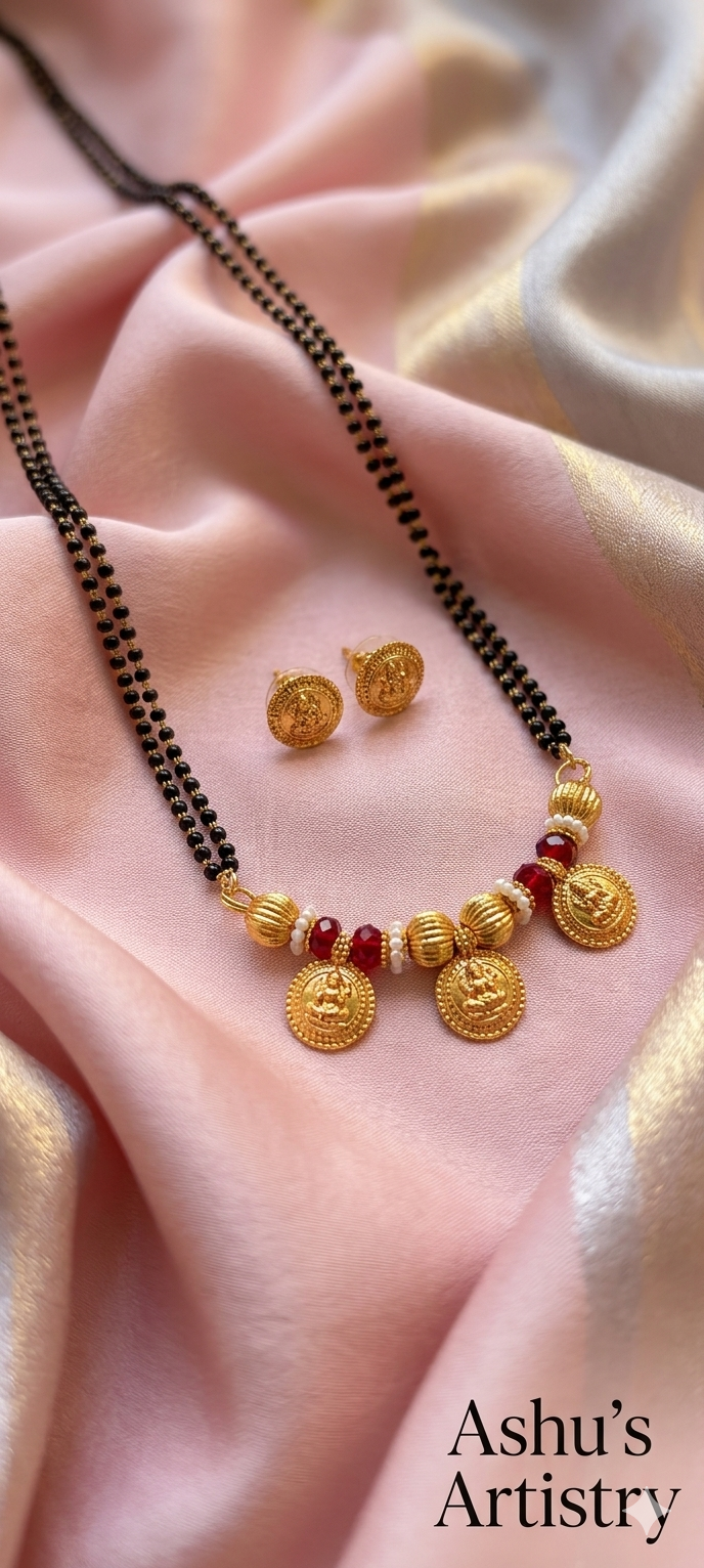Mahalakshmi Classic Coin Mangalsutra Set 3 coin Red | Daily Wear