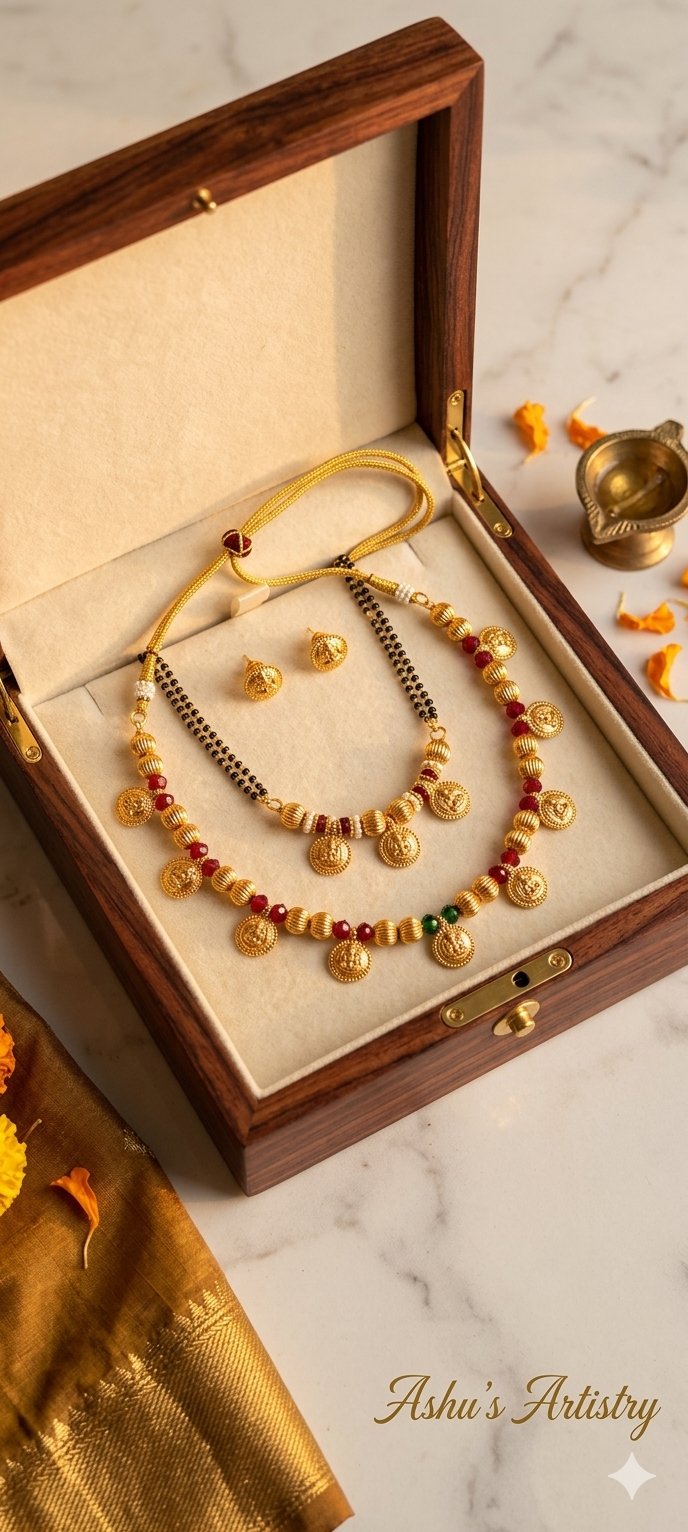 Mahalakshmi Multi-Color Saaj Mangalsutra Set 3 Coin Red