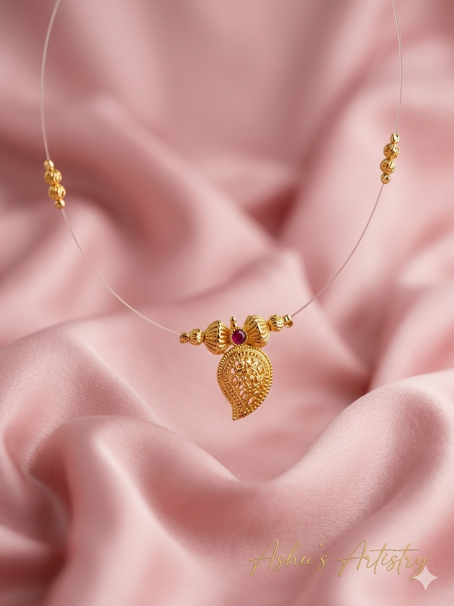 Ruby Mango Charm Invisible Necklace Left