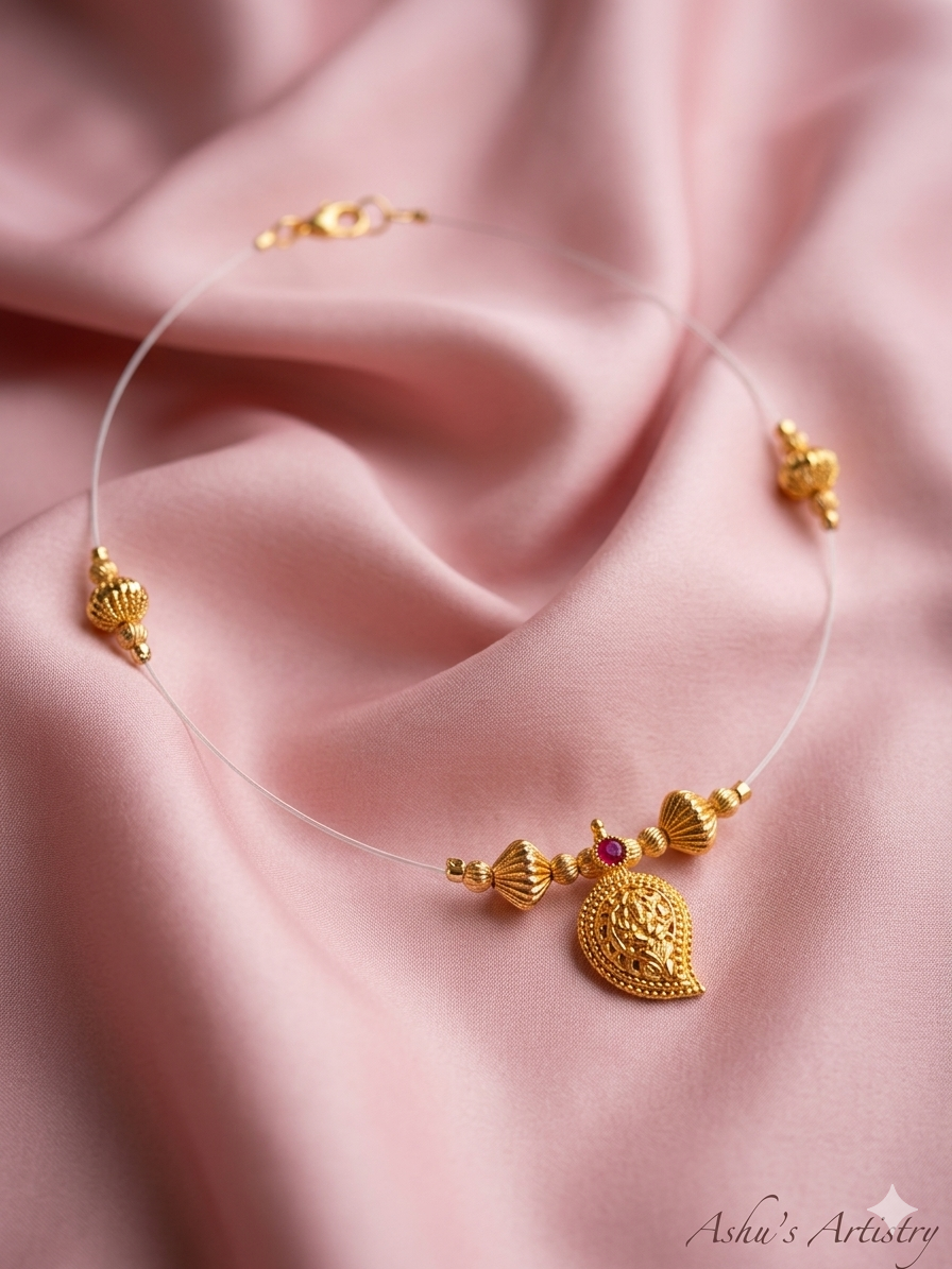 Ruby Mango Charm Invisible Necklace Right