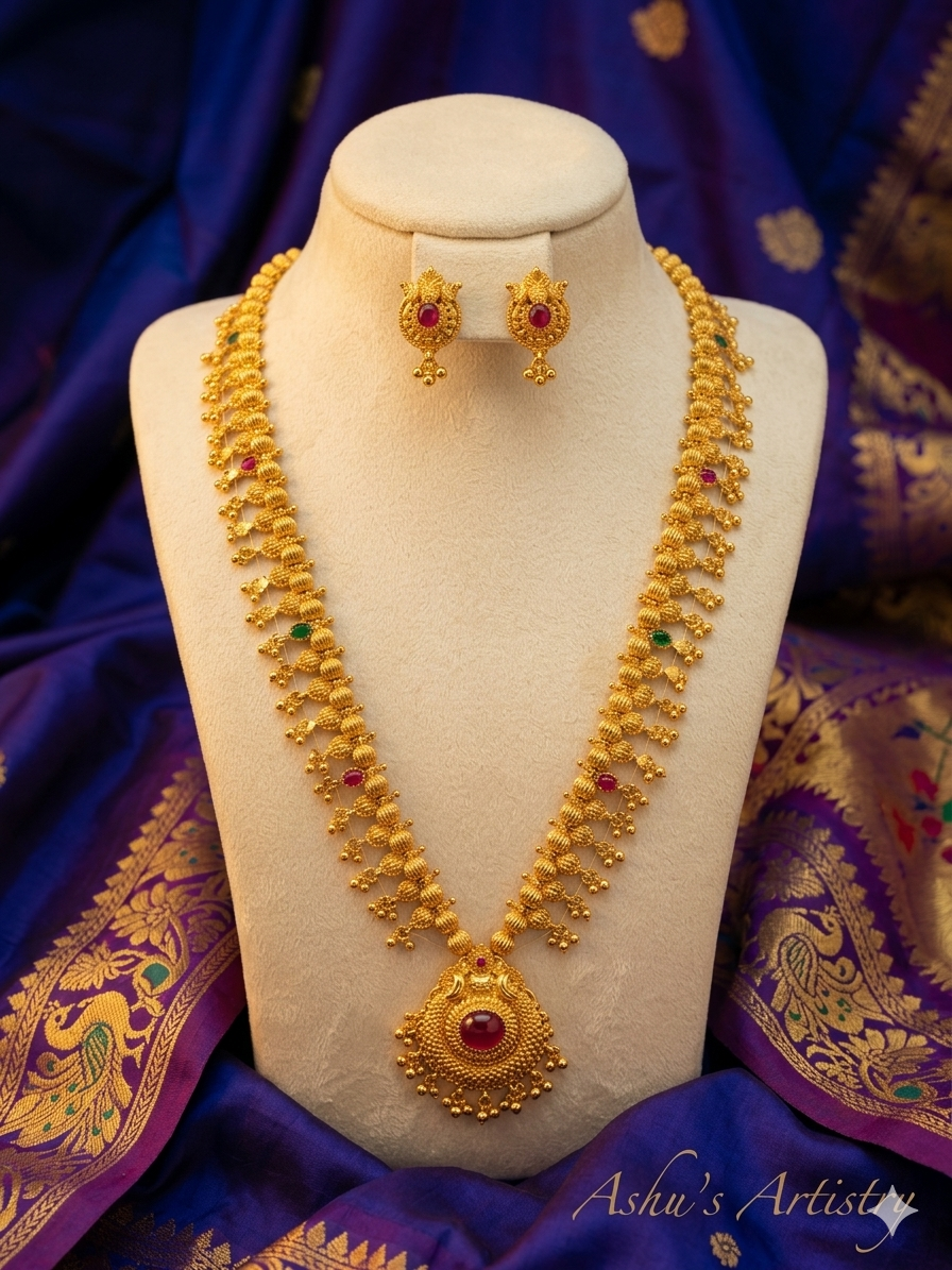 Maharani Ruby Kolhapuri Saaj Necklace Set