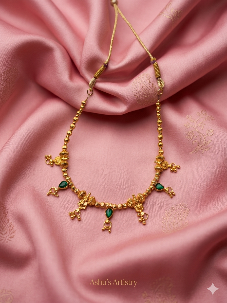 Peshwai Green Drop Saaj Necklace