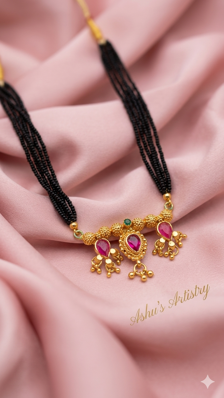 Ruby Teardrop Charm Mangalsutra | Daily Wear