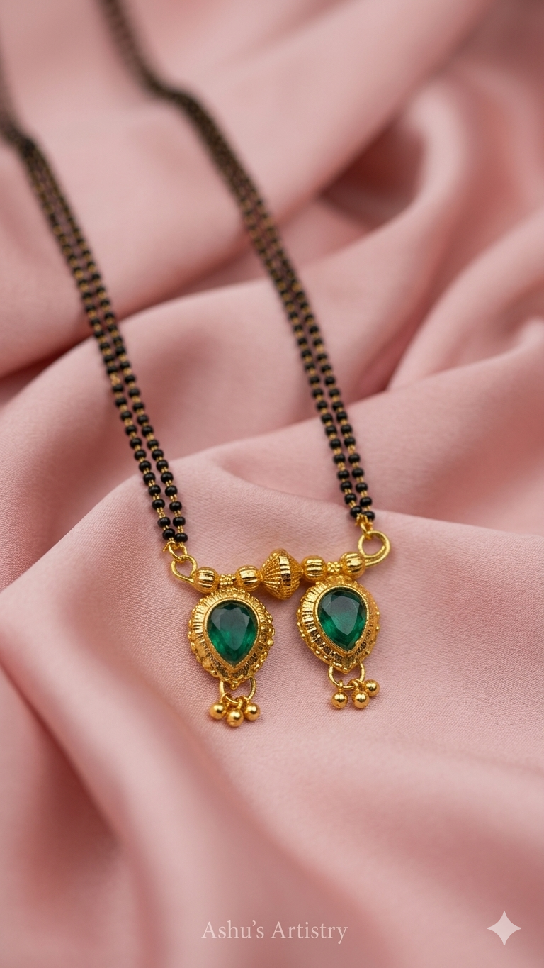 Emerald Twin Drop Mangalsutra - Daily Wear