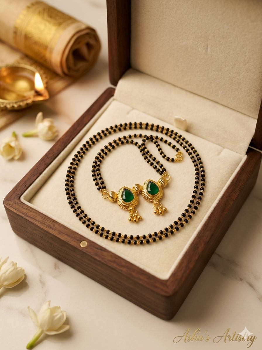 Emerald Twin Teardrop Classic Mangalsutra | Daily Wear