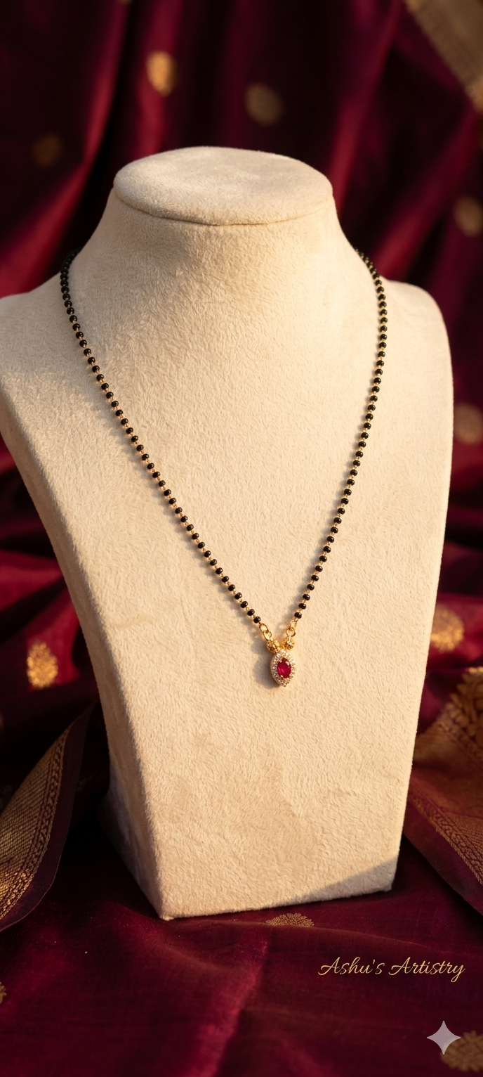 Minimal Red Stone Mangalsutra Necklace for Daily Wear