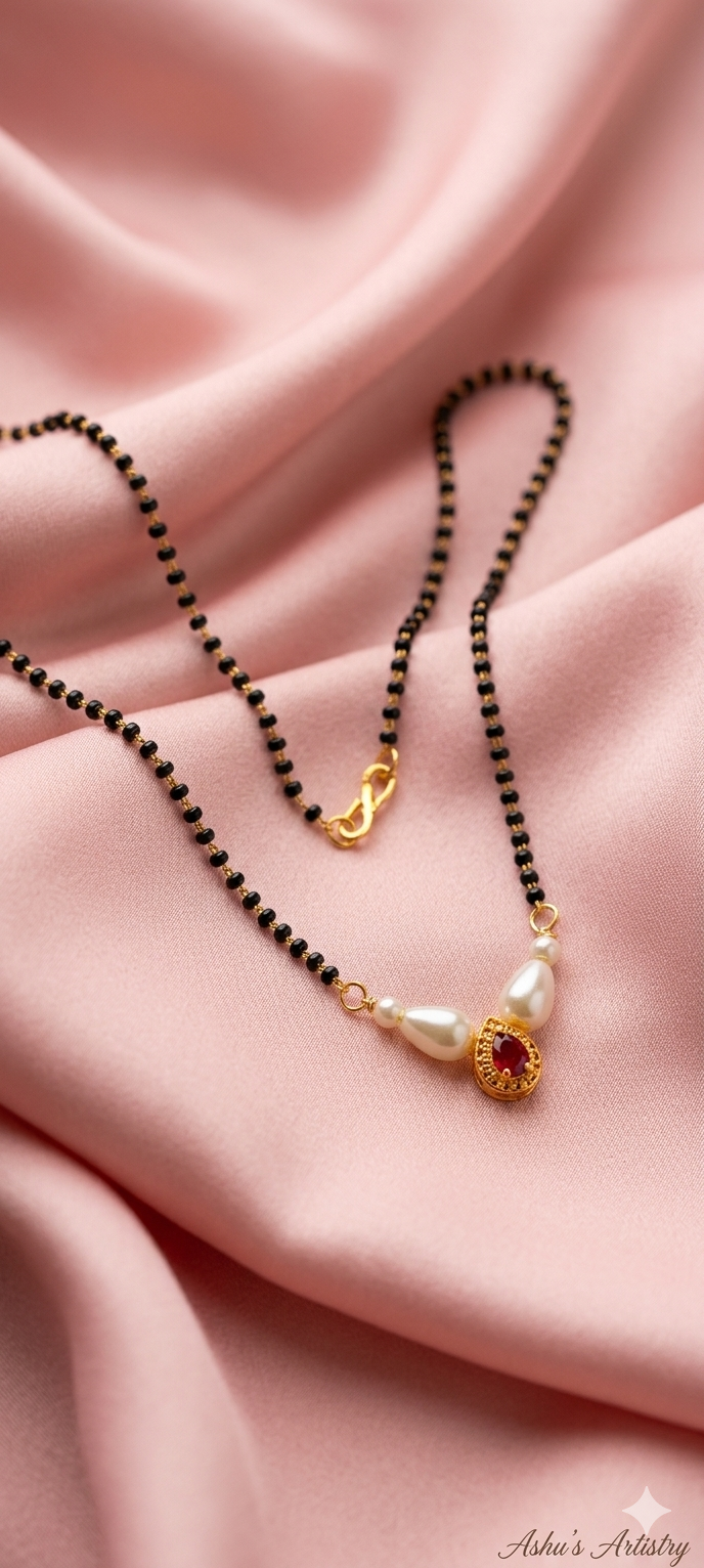 Modern Pearl Drop Red Stone Mangalsutra Necklace