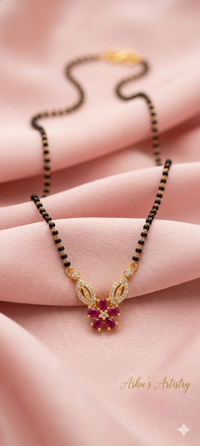 Modern Floral Red Stone Mangalsutra Necklace for Daily Wear