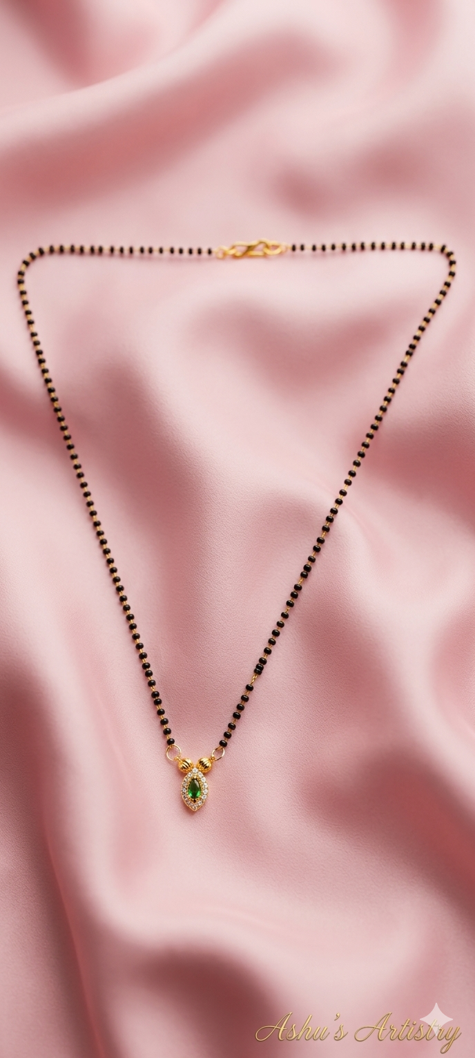 Minimal Green Stone Mangalsutra Necklace for Daily Wear