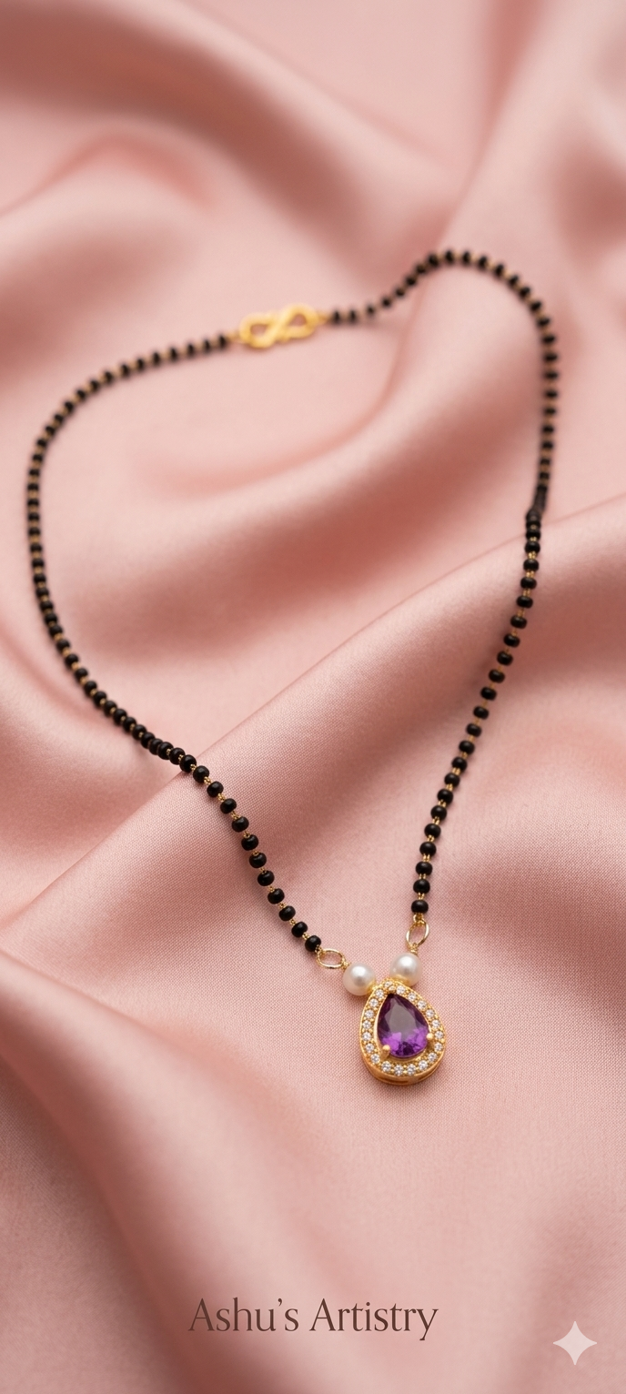 Ruby Teardrop Mangalsutra Necklace with Pearl Accents | Daily Wear