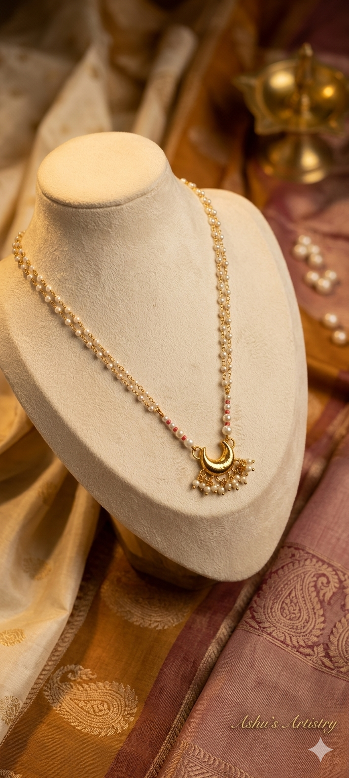 Pearl Crescent Moon Necklace for Women