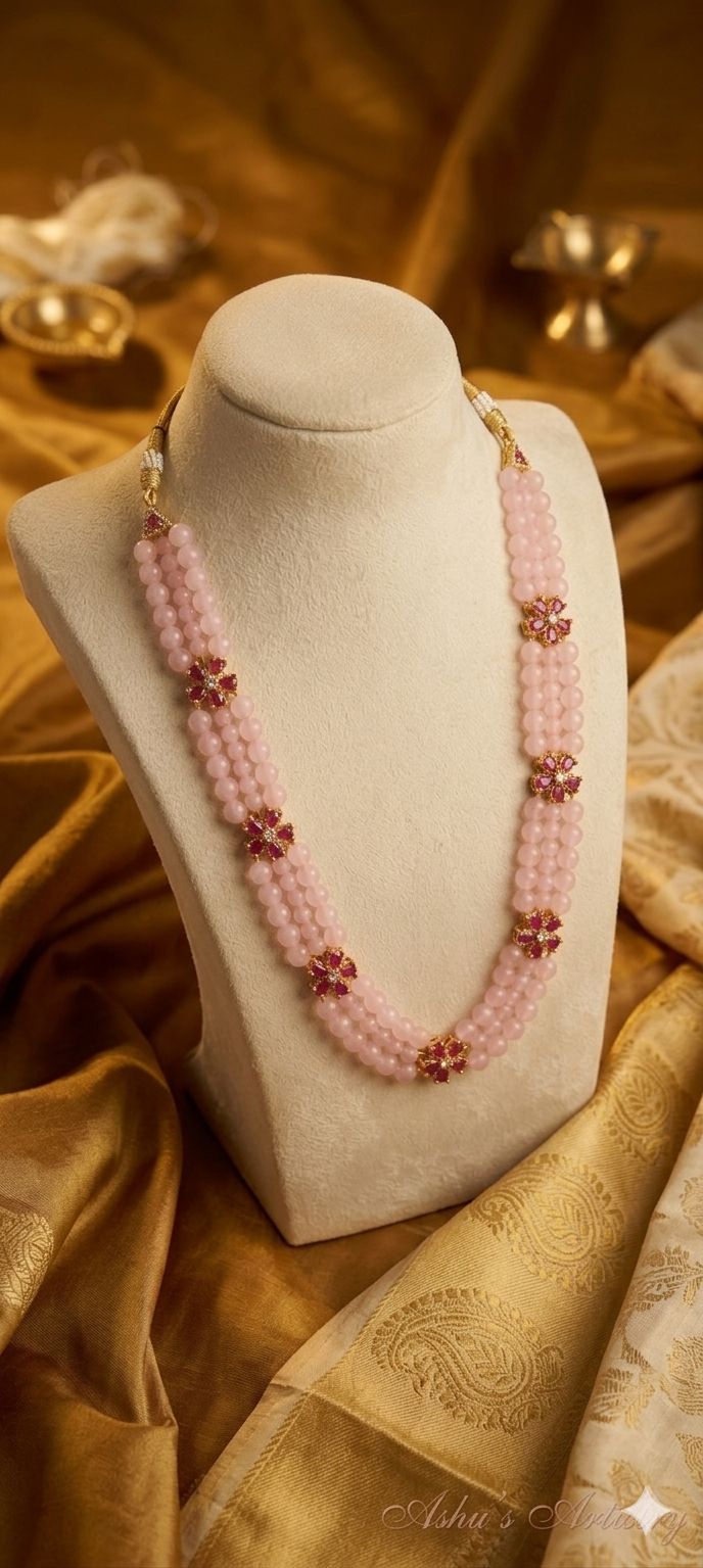 Pink Beaded Floral Mangalsutra Necklace for Women