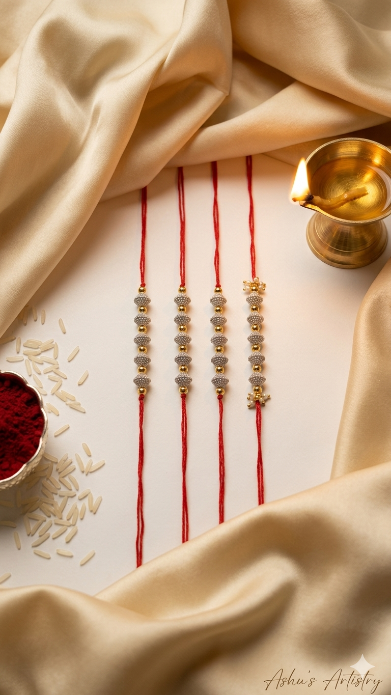 Elegant Pearl & Gold Bead Designer Rakhi for Brother I Pearl1001