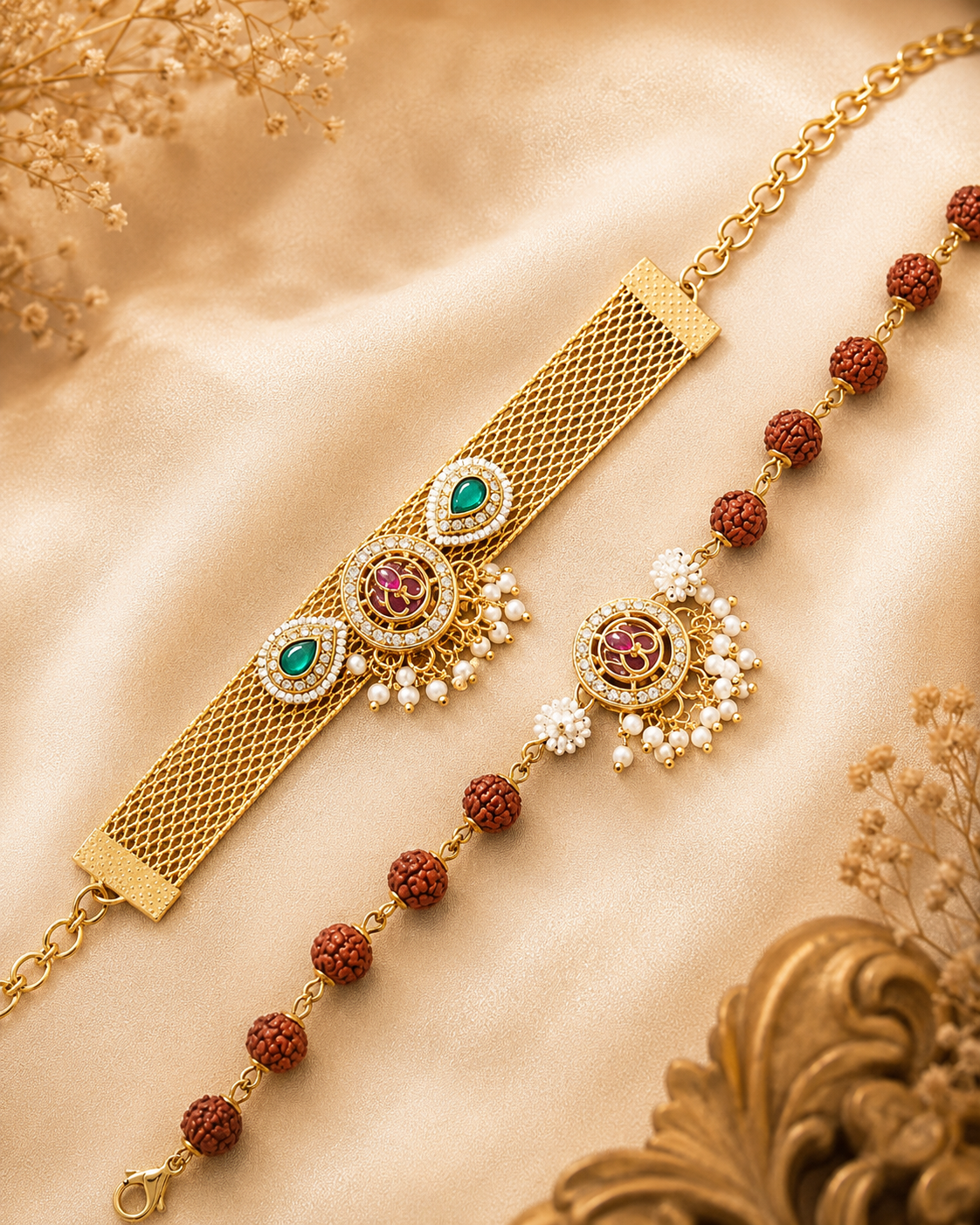 Premium Om Rudraksha Bhai Bhabhi Rakhi Set | BB12