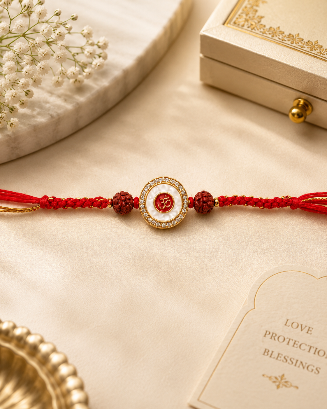 Premium Om Rudraksha Rakhi – Spiritual Handmade Rakhi for Brother RK50
