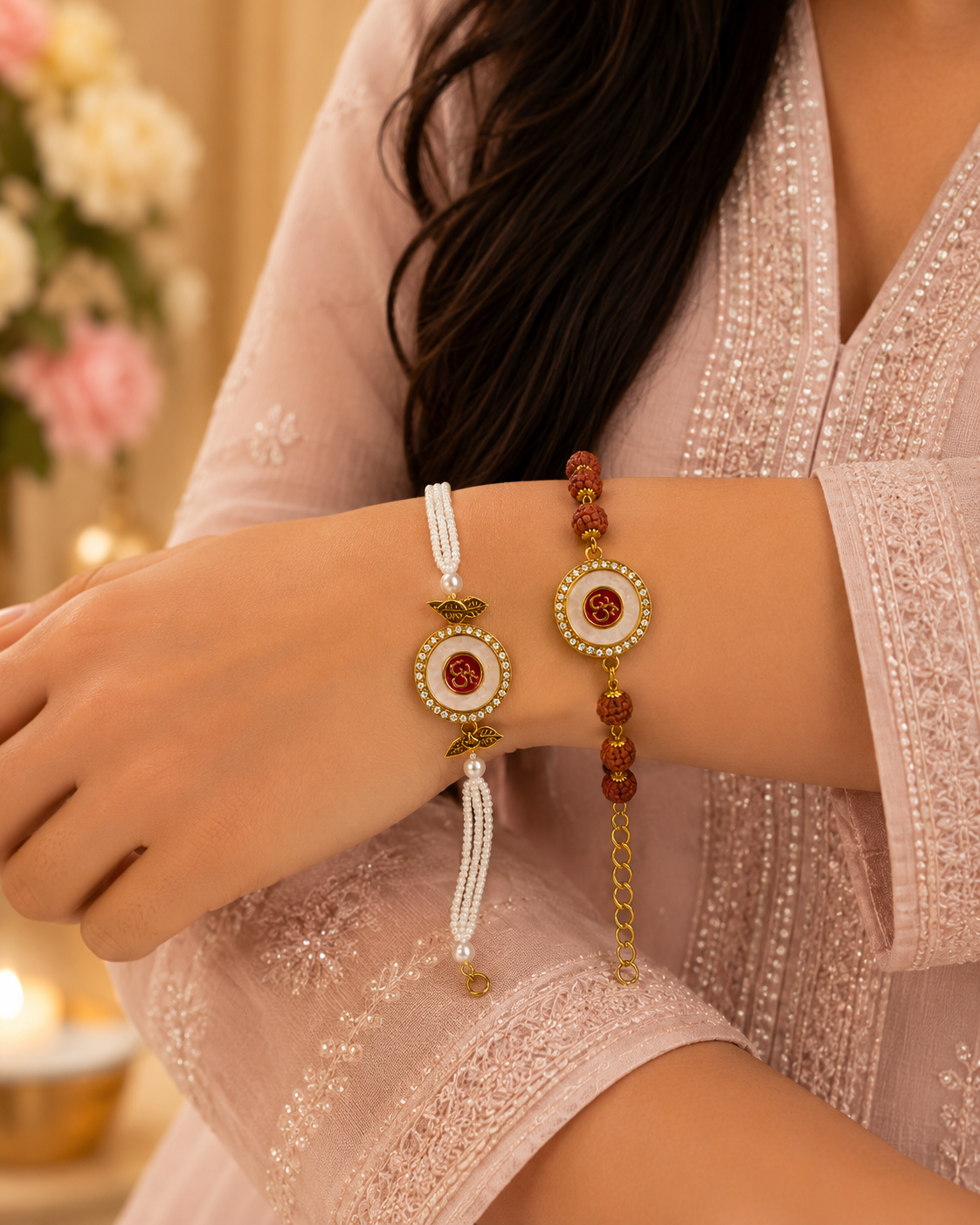 Handmade Om Symbol Couple Rakhi Set BB17