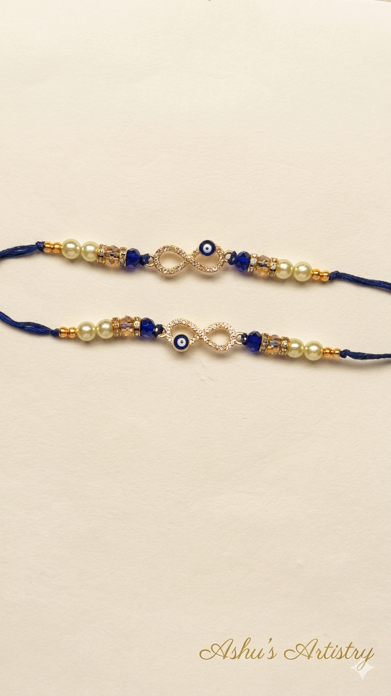 Premium Infinity Evil Eye Rakhi | Pearl & Crystal Rakhi | Raksha Bandhan Special I RK26