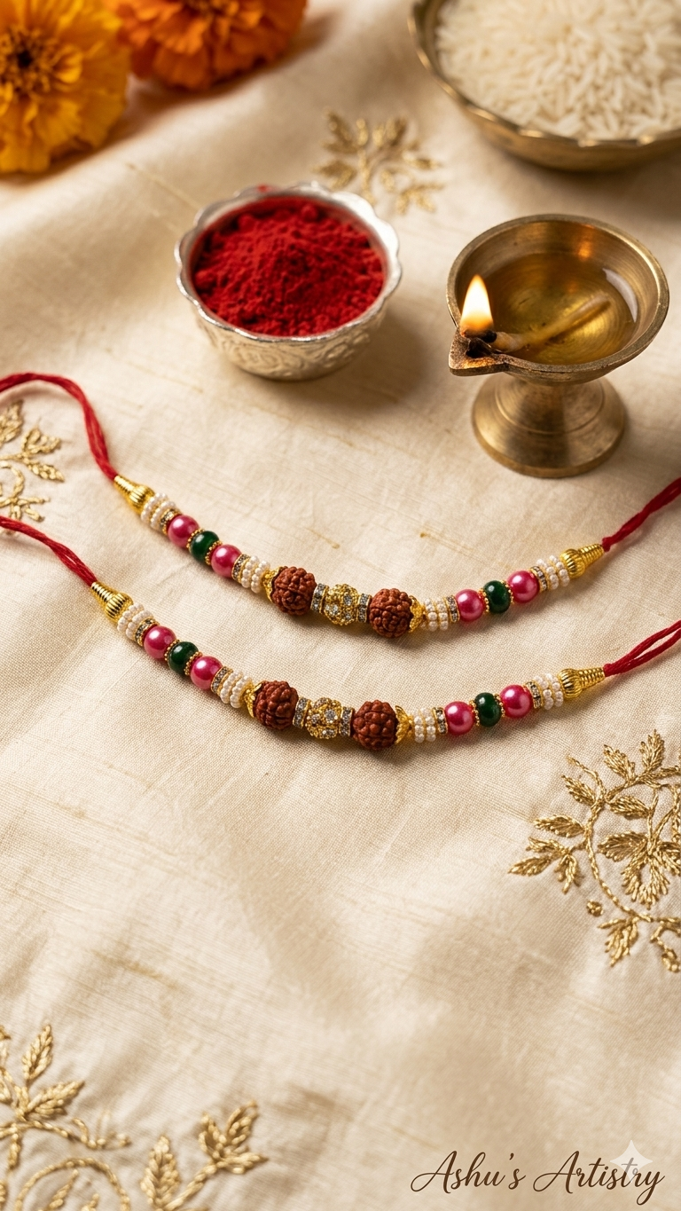 Premium Rudraksha & Pearl Rakhi| Spiritual Raksha Bandhan Rakhi I RK 60