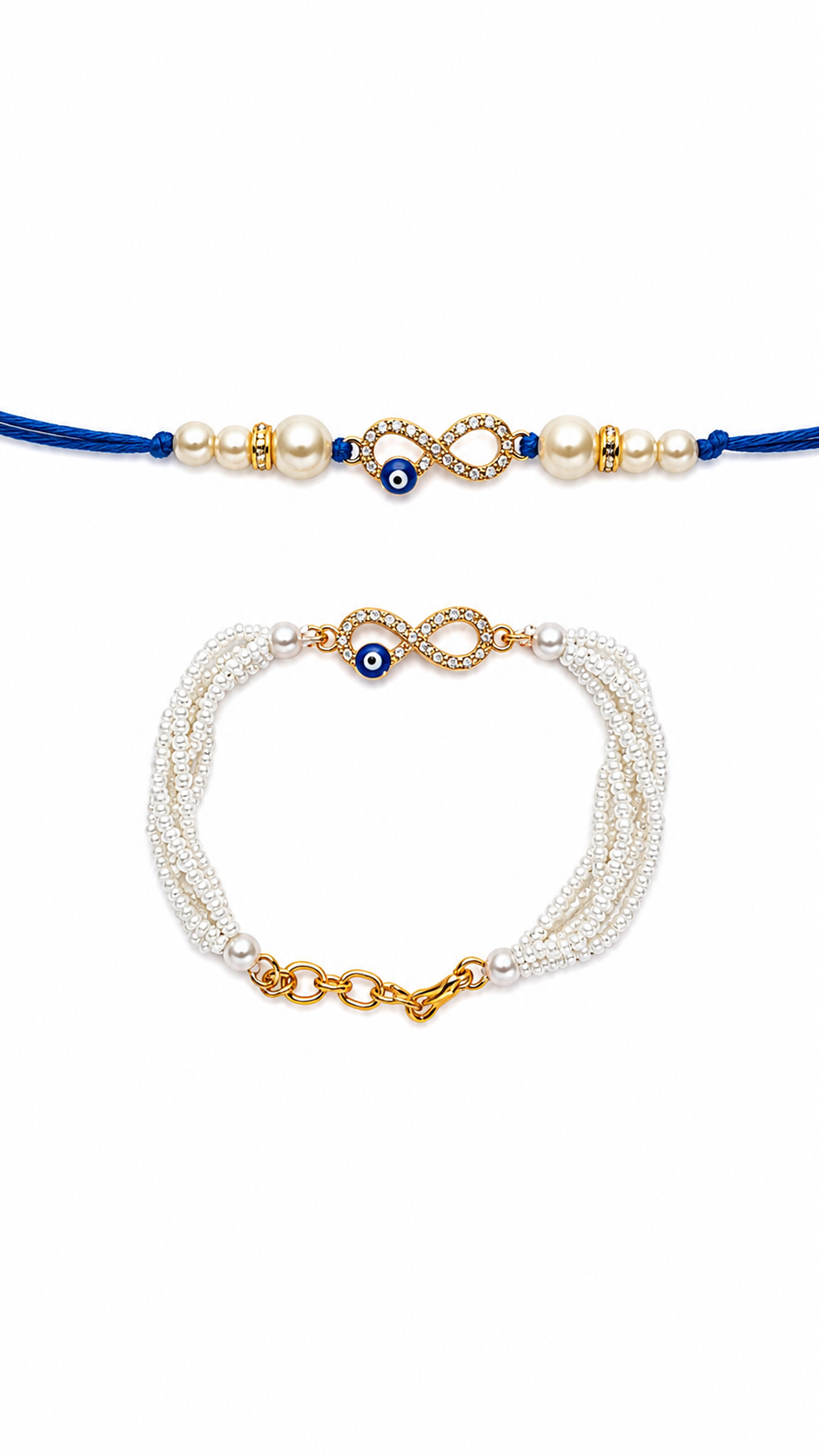 Infinity Pearl Lumba Rakhi with Blue Designer Rakhi BB01