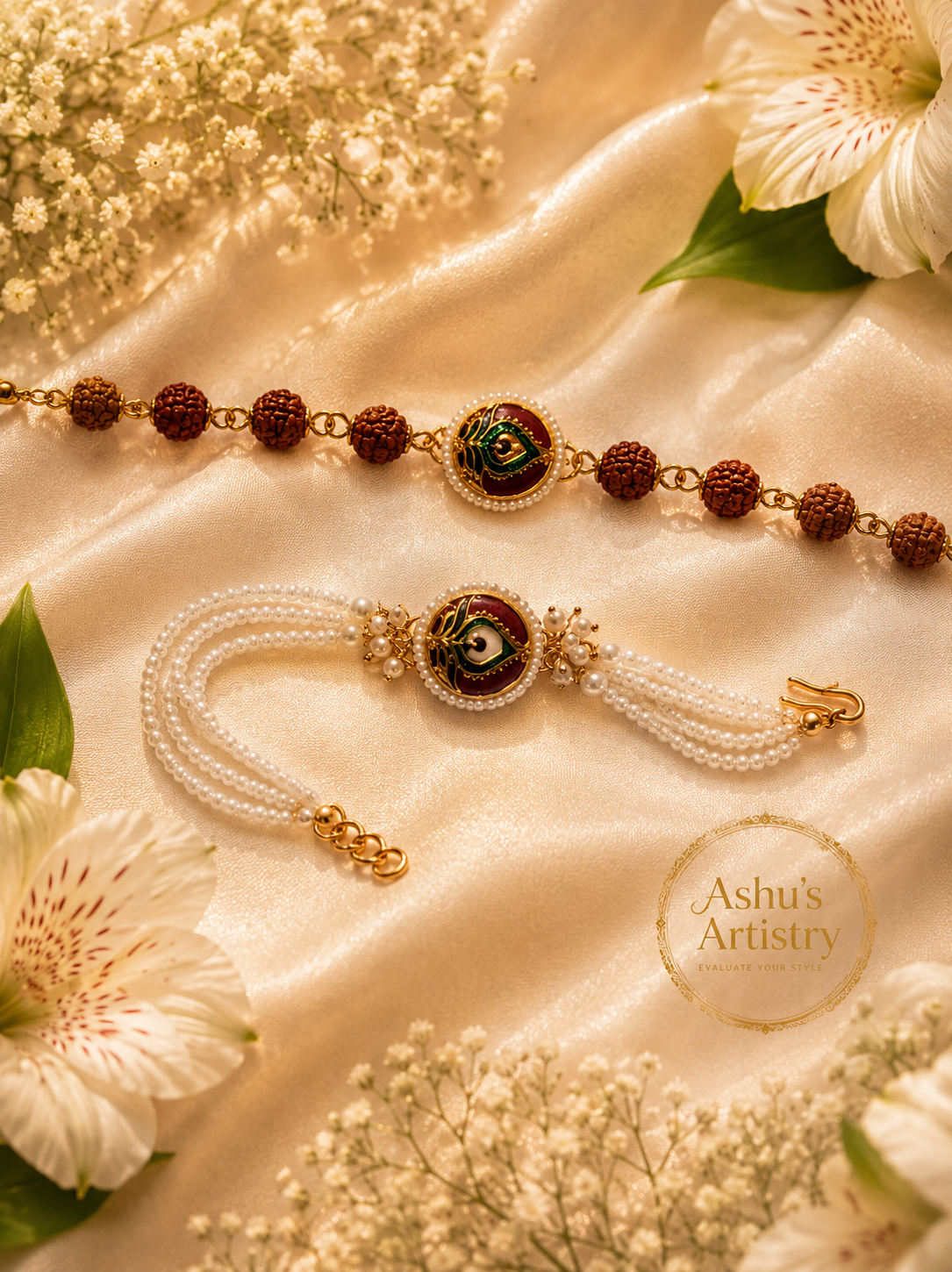 Premium Peacock Feather Bhai Bhabhi Rakhi Set BB03