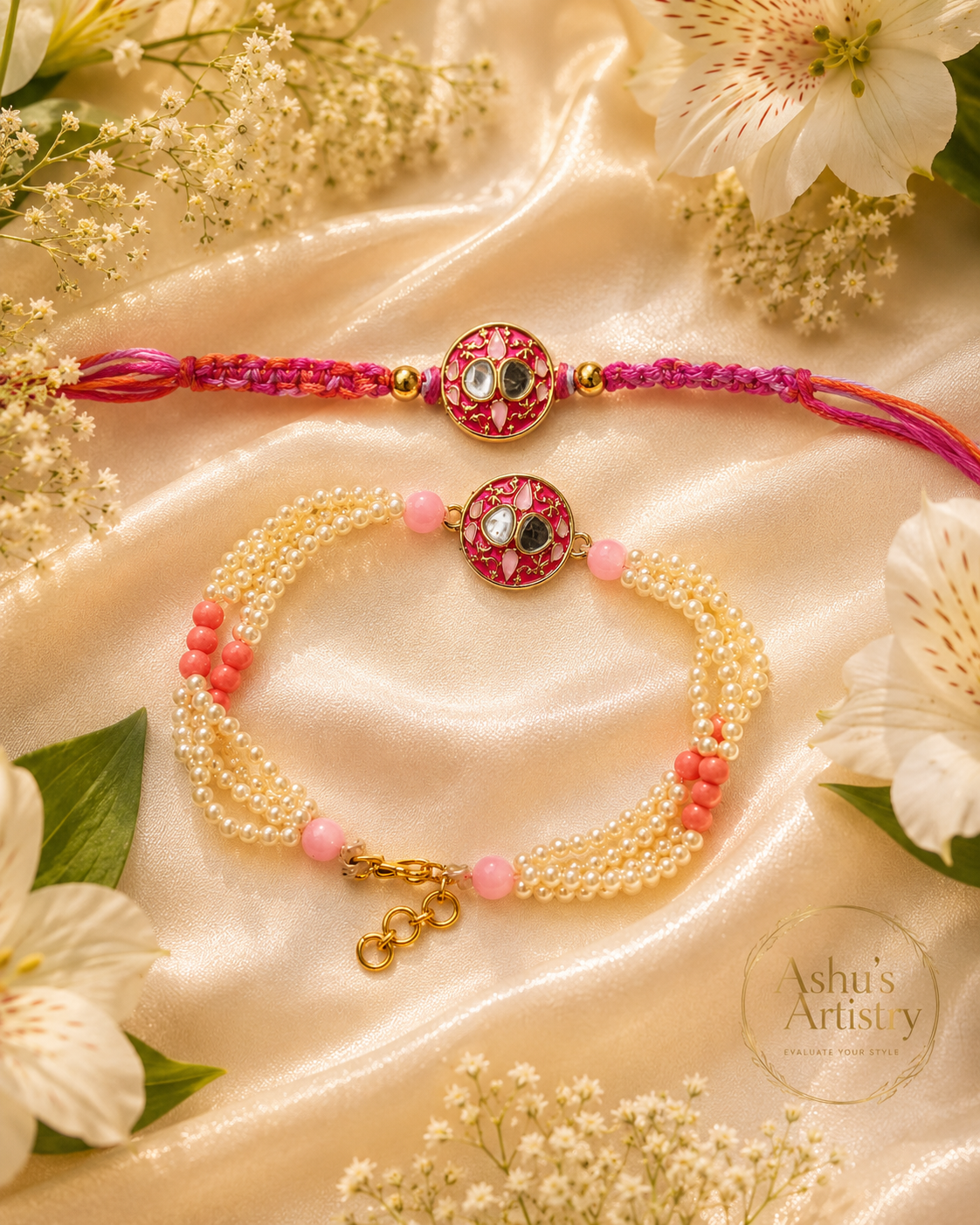 Designer Rakhi with Pearl Lumba Bracelet | BB07