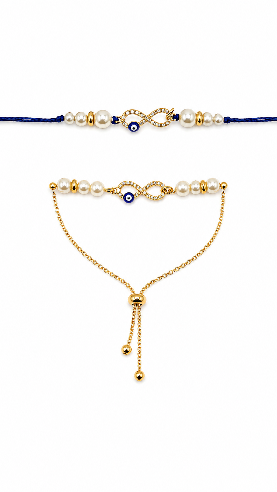 Premium Infinity Evil Eye Bhai Bhabhi Rakhi Set with Pearl Lumba Bracelet | BB08