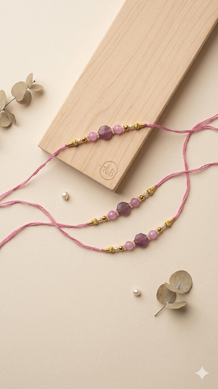 Premium Pink Crystal Beads Rakhi | RK12