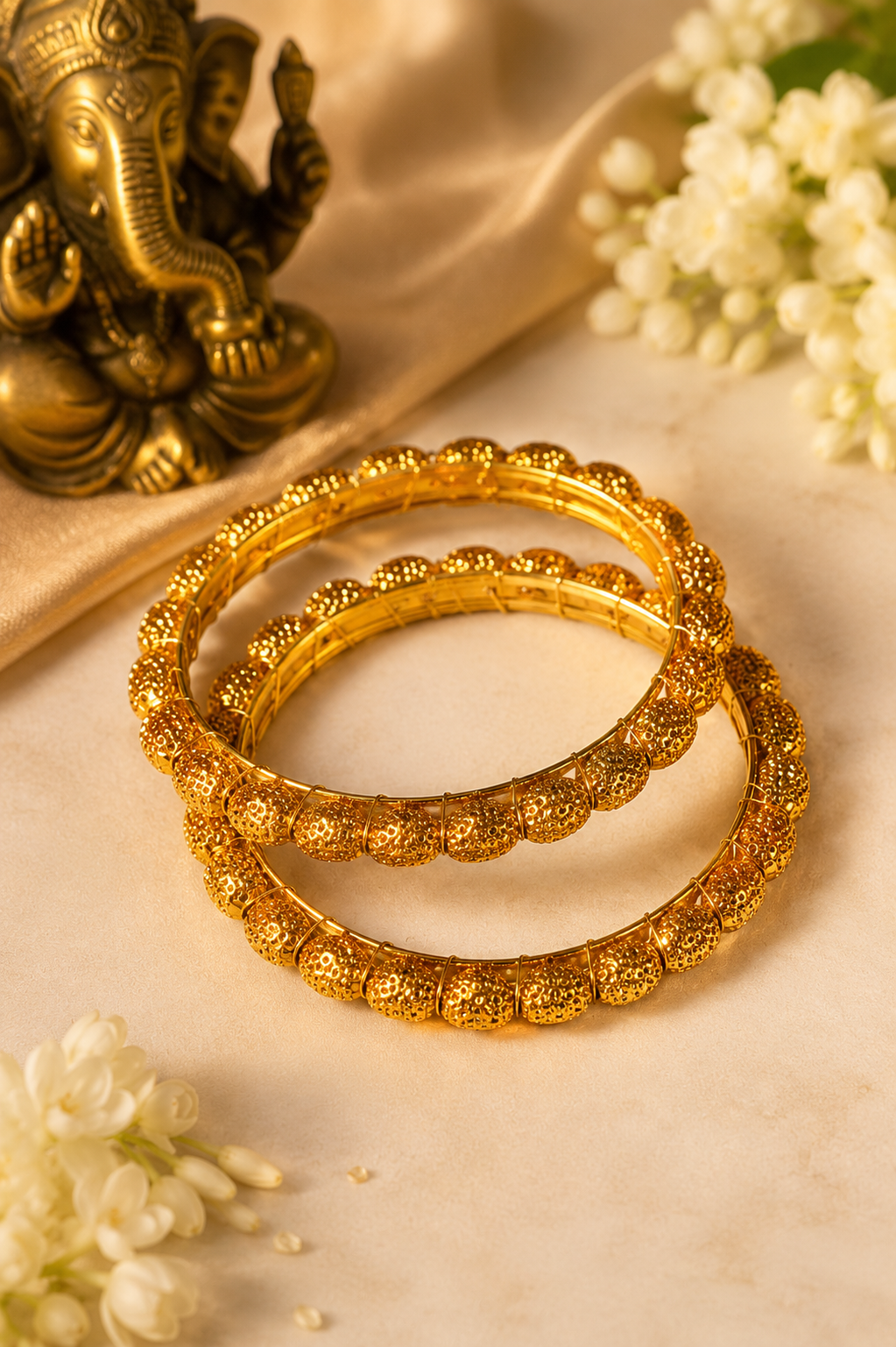 Handmade Antique Gold Beaded Bangles Set for Women (Set of 2)