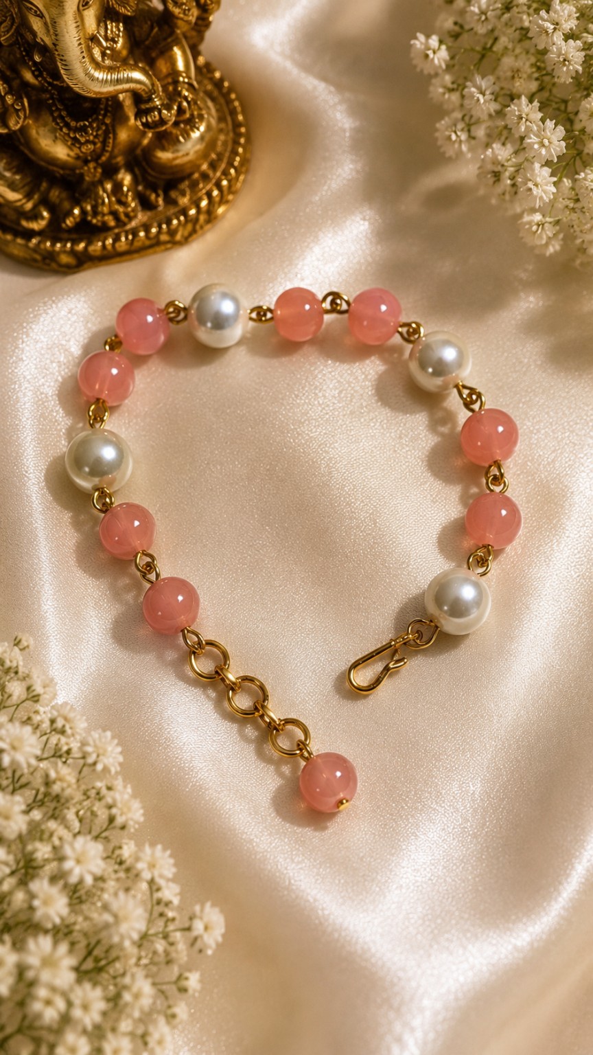 Pink Pearl Beaded Bracelet | Elegant Handmade Bracelet with Gold-Tone Details