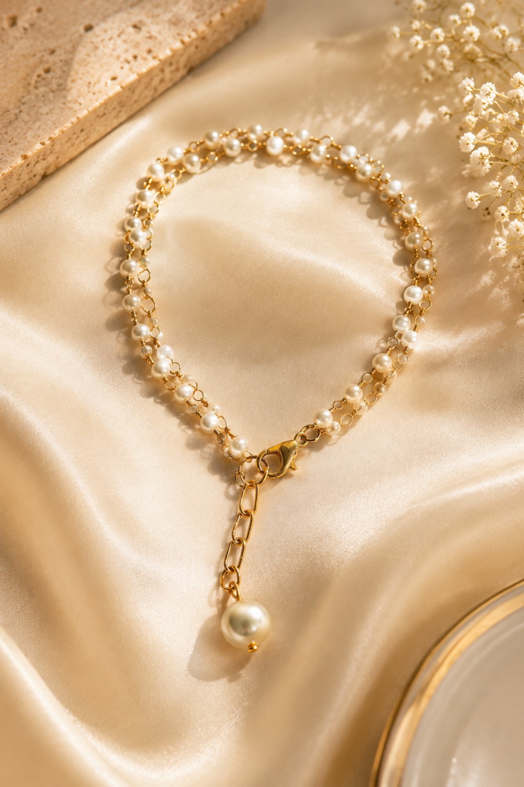 Pearl Chain Bracelet | Handmade Gold-Tone Pearl Bracelet for Women