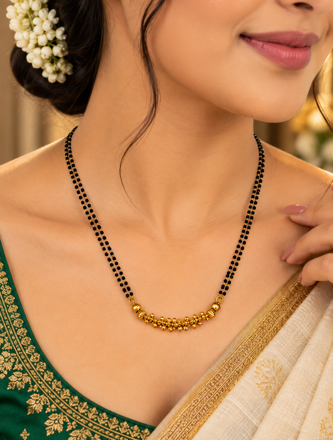 Elegant Double Line Black Beaded Mangalsutra | Handmade Traditional Jewellery