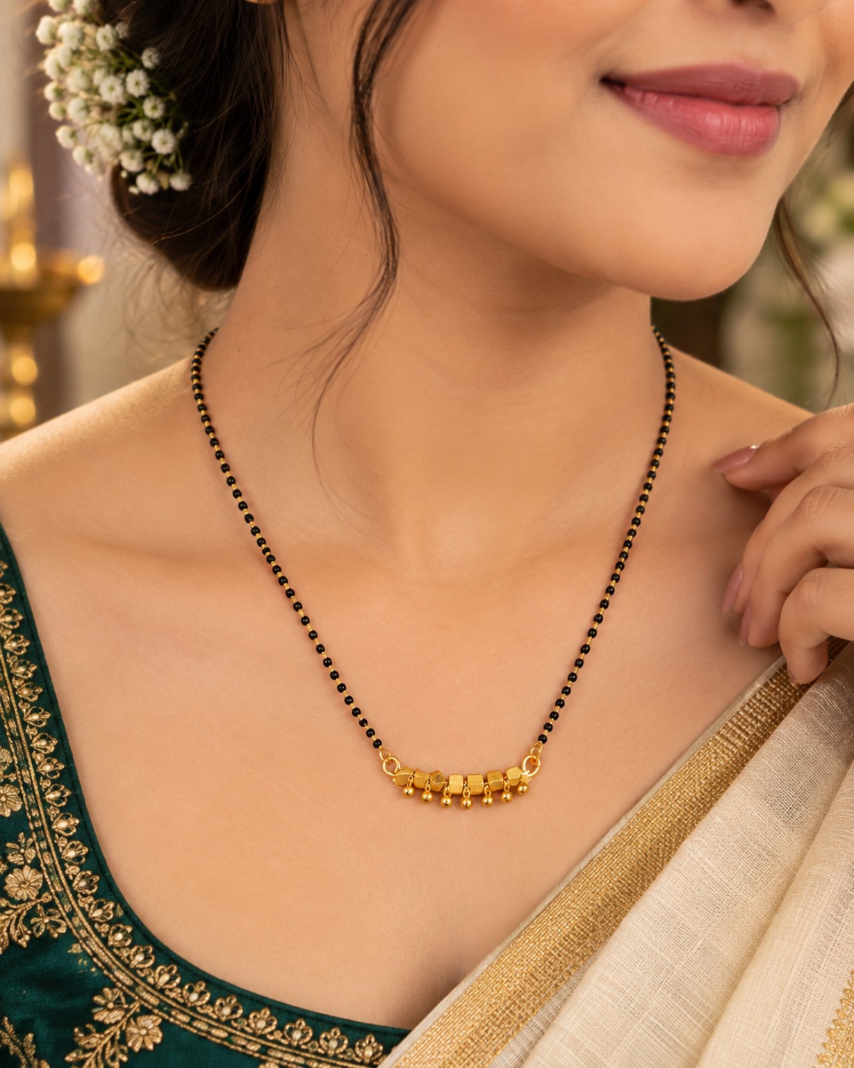 Traditional Black Beaded Mangalsutra with Gold Design | Handmade Maharashtrian Mangalsutra