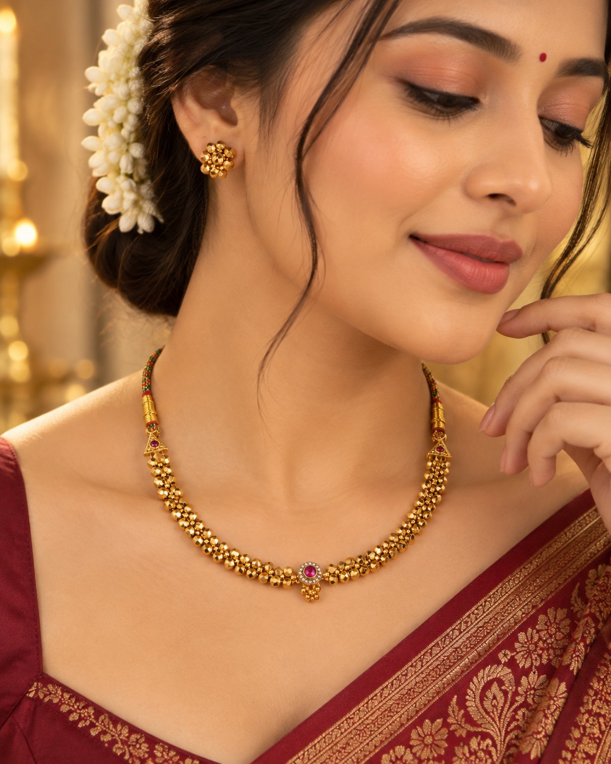 Astapauli Choker Set – Traditional Handmade Gold Finish Choker with Matching Earrings