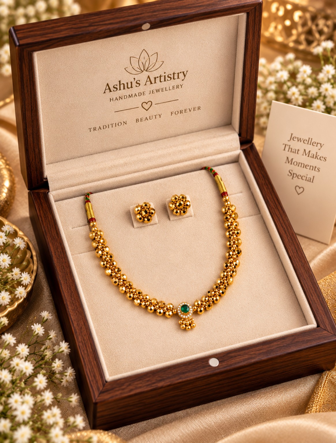 Traditional Ashtapailu Choker Set with Matching Earrings | Handmade Maharashtrian Jewellery