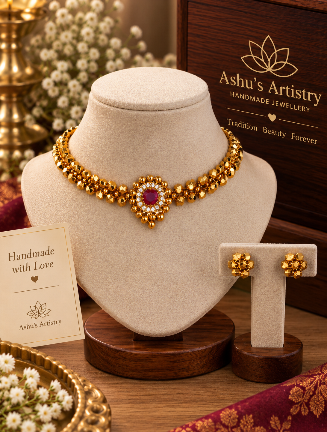 Astapauli Choker Set – Handmade Maharashtrian Traditional Jewellery with Matching Earrings